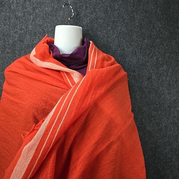TORY BURCH Style 51155115 Sz 32" x 80"  Wool Scarf POPPY ORANGE 619 MSRP $195 - Picture 6 of 9